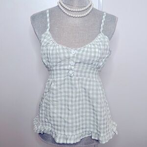 Green & white cotton gingham babydoll brandy melville cami top (never worn)